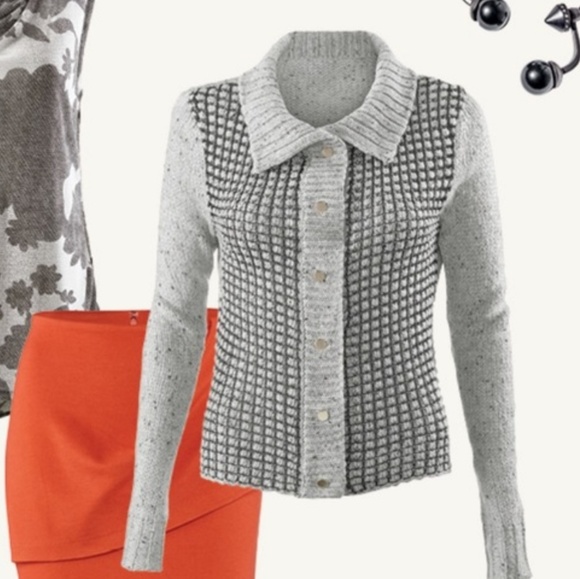 Cabi Gray Square Block Woven Knit Cardigan sz SM - Picture 2 of 6
